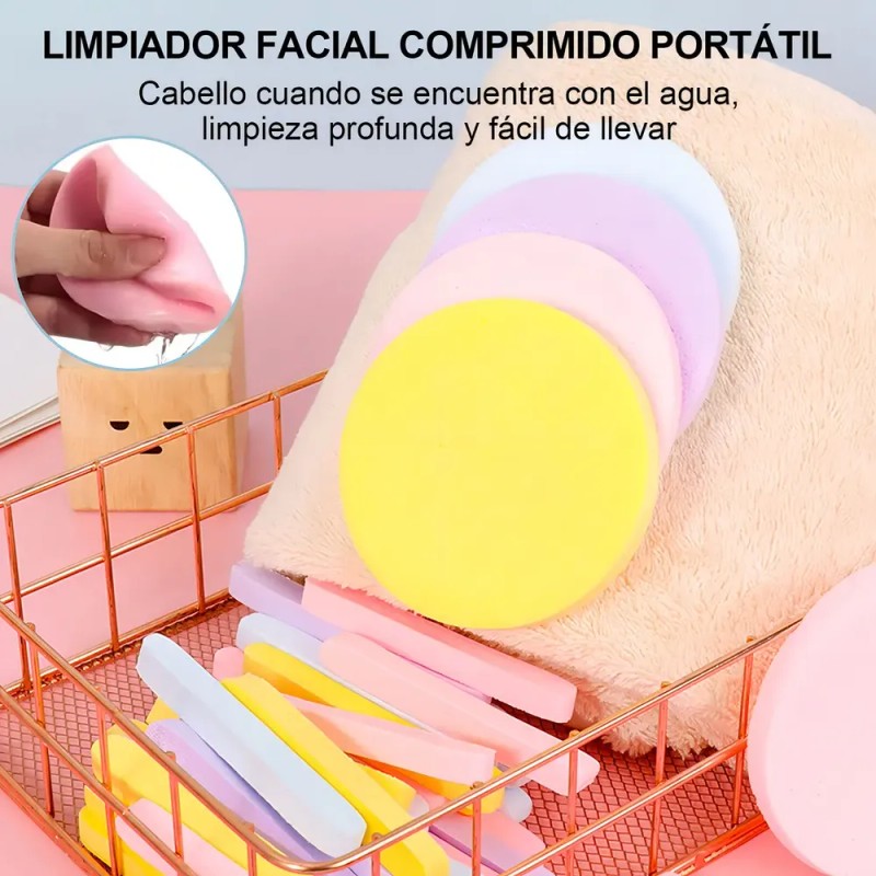 Pack de 60 Esponjas Faciales Comprimidas Para Limpieza y Desmaquillado