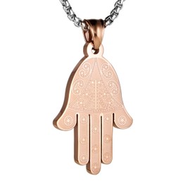 HZMAN Stainless Steel Egyptian Eye Fatima Hamsa Hand Pendant Necklace Success and Protection Lucky Jewelry Gift (Pink)