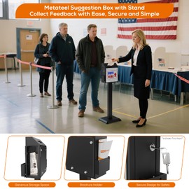 Metateel Suggestion Box with Stand,Black Donation Boxes for Fundraising,Heavy Duty Metal Floor Standing Ballot Box with Lock and Keys,Ideal for Voting, Donation and Church Election