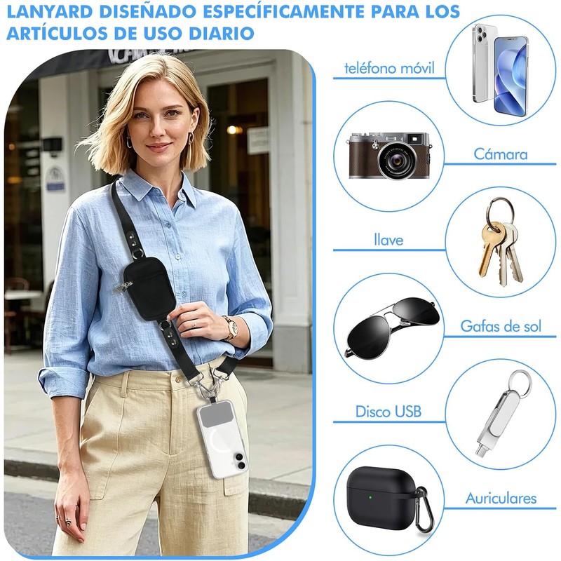 Correa para Celular con Cartera Desmontable Desmontable: Cordón Ajustable para