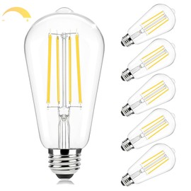 Brightever 6-Pack Dimmable Led Light Bulbs 60W Equivalent, Vintage Edison Light Bulbs, 2700K Warm White ST58 7W LED Bulb Super Bright 850LM, 90+CRI, Clear Glass Antique Decorative Filament Bulbs