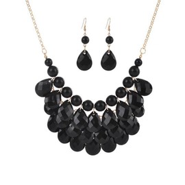 Teardrop Floating Statement Necklace Earrings Bubble Layer Chucky Rib Collar Necklace Resin Boho Wowmen Charm Fashion Jewerly Accessories Necklace Earring Set (Black)