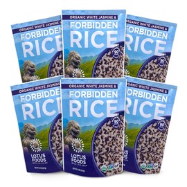 Lotus Foods Organic White Jasmine & Forbidden Rice Heat & Eat Pouch - Jasmine Rice, Gluten Free White Rice, Forbidden Back Rice, Instant Microwave Rice, Pre Cooked, GF, USDA Organic - 8 Oz (6 Pack)