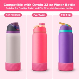 Alwenid 2PCS Silicone Water Bottle Boot for Owala 32 Oz, Anti-Slip Protective Sleeve Bottom Bumper Protector for FreeSip, Twist, and Flip Stainless Steel Water Bottles (Rose)