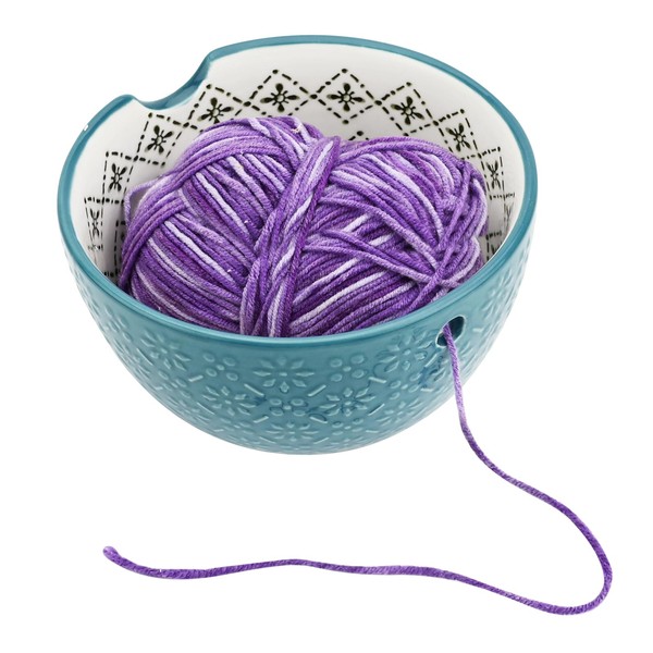 Wool Bowl Yarn Bowl Ceramic Handmade Ceramic Woven Thread Bowl for Knitting Crochet Accessories DIY Craft Gift for Women (Green)