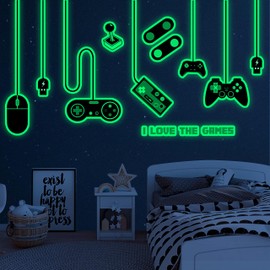 Gaming Wall Decals Glow in The Dark Wall Decals Video Game Zone Wall Stickers Removable Gaming Room Wall Decor Peel and Stick for Boys Kids Bedroom Playroom-Green