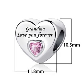 KunBead Jewelry Grandma Love Nana Grandmother Heart Pink Bead Charms for Bracelets Gift from Granddaughter