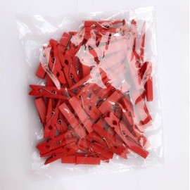 DurReus Tiny Wood Clips Travel Clothespins Miniature Clothes Pins for Wedding Arts Crafts Ornaments Packing with Twine Pack 50 Red