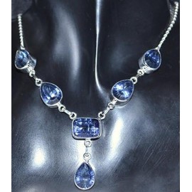 Mystic Fire Blue Topaz, 925 Sterling Silver Necklace set BIG BLING Gemstone, Hand made Jewellery
