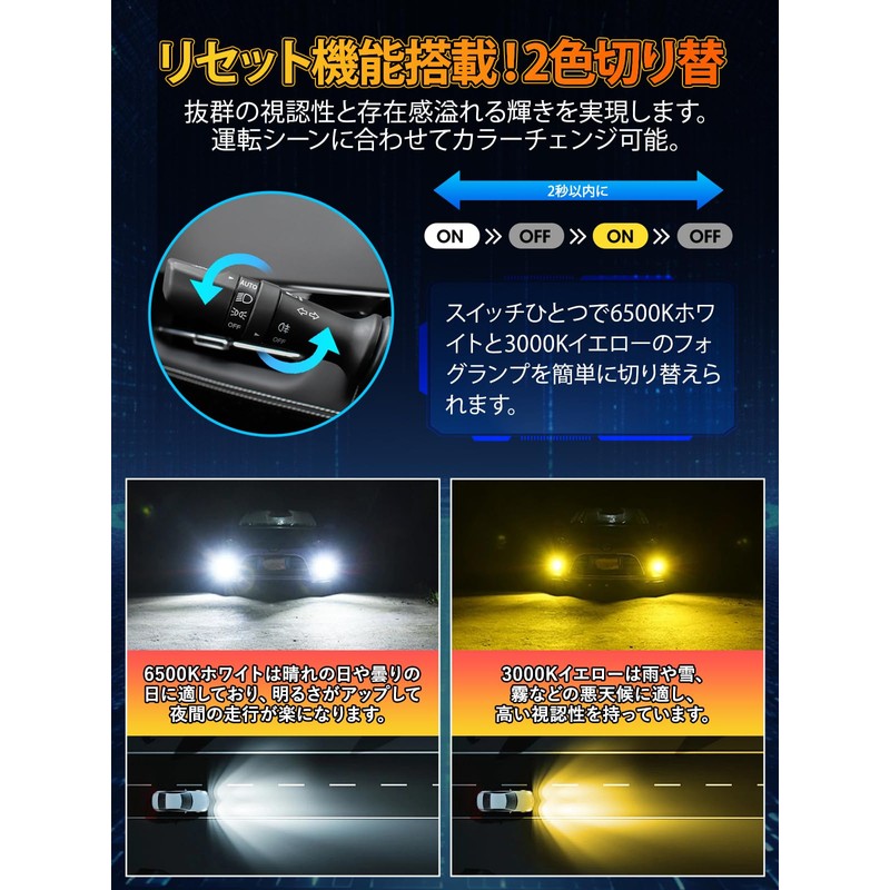 Briteye H11 H8 LED Fog Light 2 Color Switching, White/Yellow,
