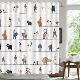 MEHOFOND Cat Shower Curtain for Bathroom Funny Cat Shower Curtain with Pets Paw for Cat Lovers Cute Kitty Shower Curtain for Kids Waterproof Fabric Bath Curtain with 12 Hooks 72x72 Inch