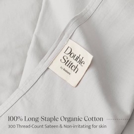 Double Stitch 100% Organic Cotton Sheet Set Queen- 300 TC Luxury Hotel Sateen Weave, GOTS Certified Long Staple Cotton, Made in India, 1 Fitted Sheet, 1 Flat Sheet, 2 Pillowcases, Winter Sky