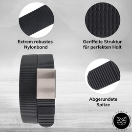 BELTINGER Vegan Belt Fully Adjustable 3.5 cm Extremely Robust Automatic Belt 35 mm Plain Nylon Hiking Belt Work Belt, black, silver