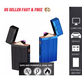 multi-function lighter NEW  Electric Lighter USB Rechargeable Dual Arc Plasma, multi function,outdo - Shine Golden