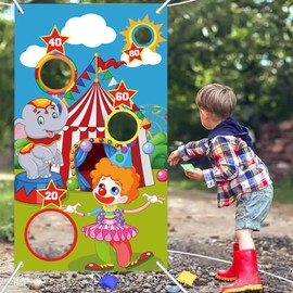 XZEIT Carnival Throwing Game Circus Clown Banner, Carnival Throw Game Outdoor Games for Children, Carnival Decoration Banner, Large Carnival Decorations, Circus Deliveries with 3 Bean Bags (76 x 130