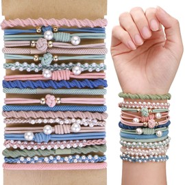 Pack of 20 Boho Bracelet Hair Scrunchie Girls Stretch Ponytail Cute Bracelet Bellody Hair Scrunchie Shatterproof Hair Stretch Accessories for Thick Thin Hair Women's Boho Hair Bobbles Bracelets