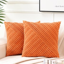 Fancy Homi 2 Packs Burnt Orange Fall Decorative Throw Pillow Covers 20x20 Inch for Couch Bed Sofa, Farmhouse Boho Home Decor, Soft Corss Corduroy Twill Accent Square Cushion Case 50x50 cm
