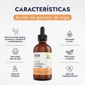 HEBBE - Aceite de Germen de Trigo 100ml | Antioxidante y Nutritivo | Combate Sequedad | Estimula Regeneración | Refuerza Barrera Cutánea | Rico en Vitaminas E y D.
