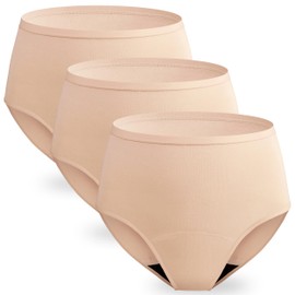 REELINDRY Incontinence Underwear for Women Leak Proof Absorbency Bladder Control Washable Postpartum High Waist Panties 3 Pack (3 Beige, M)