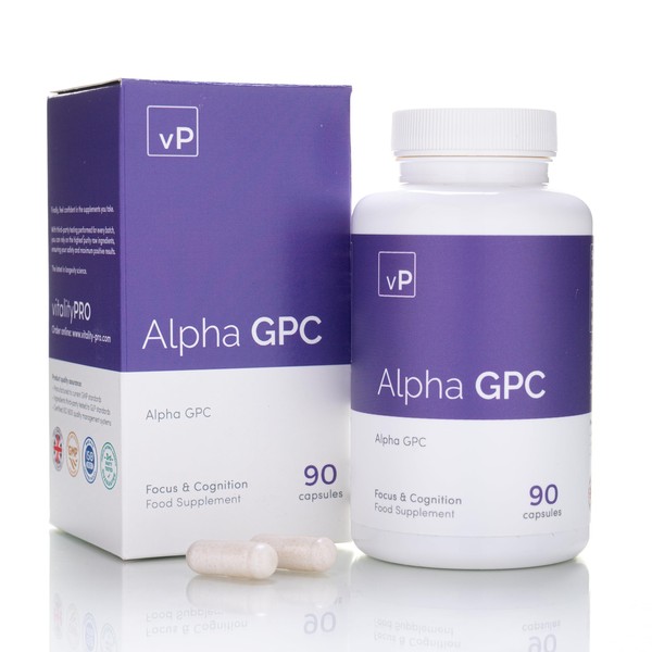 Alpha GPC 300mg x 90 Capsules - Over 99% Purity and 40% Choline Third Party Tested - L-Alpha-Glycerylphosphorylcholine Supplement - Vitality Pro