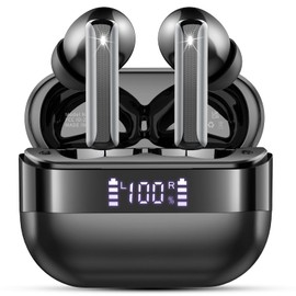 Wireless Earbuds, 2025 Bluetooth 5.4 Headphones Bass Stereo, Ear Buds with 4 Mics ENC Noise Cancelling, Bluetooth Earbuds 48H Playtime LED Display Charging Case, IP7 Waterproof in Ear Earphones Black