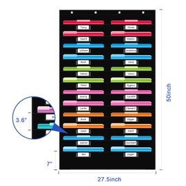 ANSTROUT Black 24 Pocket File Storage Pocket Chart with 24 Nametag Pockets,Hanging Wall File Organizer for Classroom and Office, Organize Your Assignments, Files, Scrapbooks, Paper