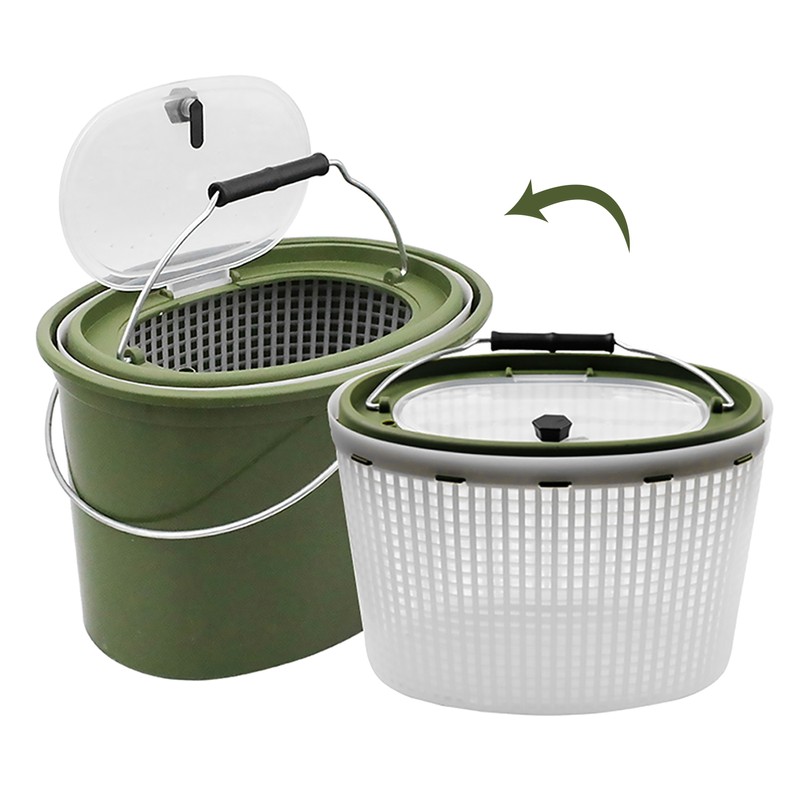2-in-1 Fishing Bucket Double-Deck Fish Box Detachable Fish Strainer Colander