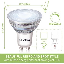 Sigalux Sigalux GU10 LED Light Bulbs, Dimmable 5000K Daylight White Natural Light, 4.5W 450LM, MR16 LED Bulb Equivalent 50W Halogen Replacement, 35 Degree Spot for Track Light Bulb, 16Pack