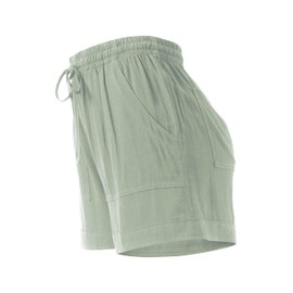 Womens Premium Linen Shorts with Drawstring Pocket Details Comfy Elastic Waist Pull-On Shorts (Medium, 3bh05_Olive)