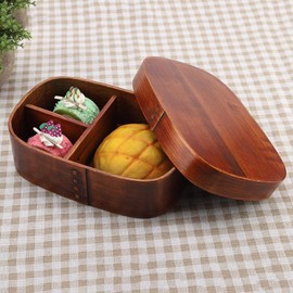 Wooden Lunch Boxes, Traditional Square Wooden Lunch Containers, Women, Men, Adults, Children, Wooden Bento Box, Wooden Bento Lunch Box for Picnic, Office, Hiking, Camping (18 x 12 x 5.5 cm/3)