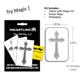 INKARTLINK Semi Permanent Tattoos, 3 Sheets of Small Temporary Tattoos, Adult Art Designs, Party Favors, Waterproof, Realistic, No Adhesive, No Reflective, Lasts 1-2 Weeks (Cross)