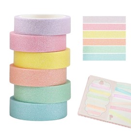 6 Rolls Glitter Washi Tape Set - Colourful Glitter Masking Tape for DIY, Bullet Journals, Scrapbooking, Gift Wrapping and Decorations (6 Colours)