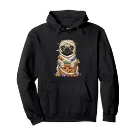 Funny Pug Spooky Mummy Costume Candy Trick-or-Treat Basket Pullover Hoodie