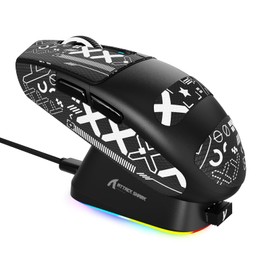 ATTACK SHARK G3PRO Wireless Gaming Mouse with RGB Charging Dock,2.4G/USB-C Wired/BT PAW3311 Optical Sensor 1K Polling Rate Adjustable 25K DPI,500mAh Battery Ultra Lightweight 59g Mice(Black&Griptape)