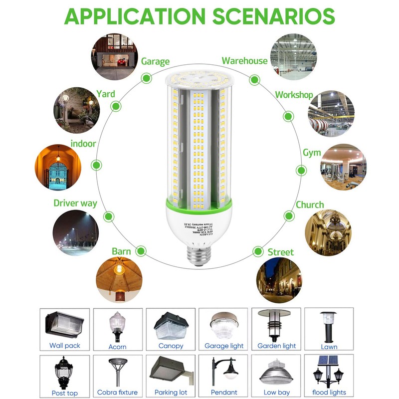 60W LED Corn Cob Bulb, 600W Equivalent, 5000K Daylight, E26/E39