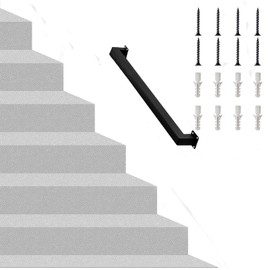 RECTOO 4FT Square Stair Railing Indoor, Black Wall Mount Handrail for Staircase, 440lbs Load Capacity Non-Slip Metal Handrail, Heavy-Duty Carbon Steel Grab Bar for Steps and Porch