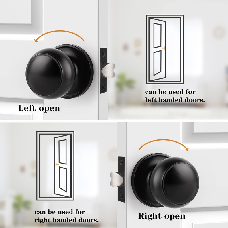 Probrico Black Door Knobs, Keyless Flat Ball Interior Door Knobs