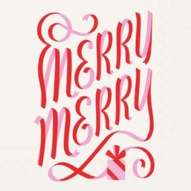 IHR Christmas 3-Ply Deluxe Paper Napkins, 20-Count Cocktail Beverage Size, Merry Merry