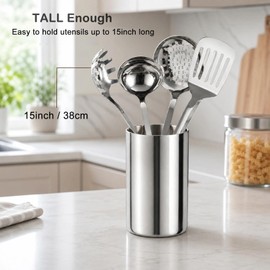IMEEA Utensil Holder Double Wall 304 Stainless Steel Kitchen Utensil Organizer Countertop Cutlery Holder for Spatulas, Spoons, Cooking Tools Storage Canister