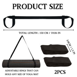 LUFFLOK 2 Pcs Yoga Mat Straps, Black Yoga Mat Straps For Women and Men, Yoga Mat Carrying Strap Sling, Adjustable Loops for all Mat Sizes Multipurpose Lightweight (Mat Not Included) (Black)