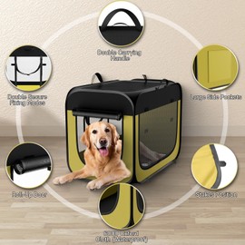 32 Inch Protable Large Dog Crate - Pop Up Dog Crate with Handle,Collapsible Dog Crate for Indoor and Outdoor, Double Secure Fixing Modes for Car Travel,Dog Crate with Soft Warm Blanket for Pets