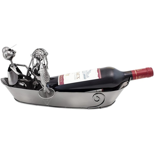 BRUBAKER Wine Bottle Holder Couple in Fishing Boat Sculptures and Figurines Decor Wine Racks and Stands Gifts Decoration