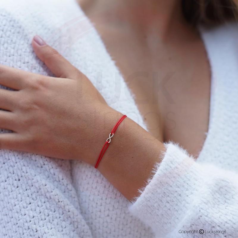 Solid 14K Gold Tiny Infinity Bracelet with Red String |