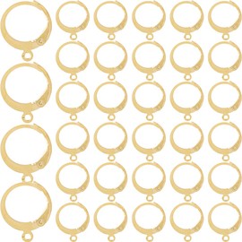 SOFPLATE 1 Box 60Pcs Real 24K Gold Plated Earrings Hooks Leverback Earring Hooks Bulk Round Huggie French Earwires Stainless Steel Lever Back Earring Findings for Jewelry Making DIY Supplies Women