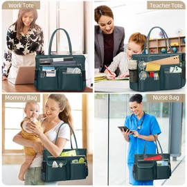 Laptop Bag for Women 15.6 inch Laptop Work Tote Bag Large Capacity Tote Bag Computer Teacher Nurse Bag Waterproof Business Office Travel Messenger Shoulder Bag Laptop Briefcase，Dark Green
