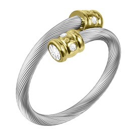 Chukiyard Twisted Cable Wire Rings for Women, Adjustable Stainless Steel Open Ring in Two Tone Silver Gold for Girls Cubic Zirconia Diamonds Jewelries in Gift Box, Adjustable, Stainless Steel, Cubic Zirconia