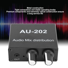 Headphone Amplifier 3.5mm Mixer, 2 in 2 Out Stereo Mixer, 2 Channel Stereo Mixer Low Noise Independent Volume Control Small Sound Mixer for Headphone