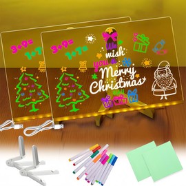 Leuchtendes Led Zeichenbrett für Kinder,2 Leuchtendes Zeichenbrett,Led Maltafel kinder,led maltafel kinder,Werben Kritzellicht,Notiztafel mit Farben,Transparente Acryl 30x20cm Abwischbar Drawing Board