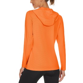 MAGCOMSEN SPF Shirts for Women Long Sleeve UPF 50+ Sun Hoodie Quick Dry Hiking Fishing Rash Guard Orange M