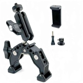 Super Clamp with 3” 360°Dual Ballhead Magic Arm, Cold Shoe, 1/4” Threads Mount Adapter for Phone, Action Camera, Desk Tripod, Tube, Gimbal, Compatible with SmallRig, GoPro, DJI Model ST83,13–65mm